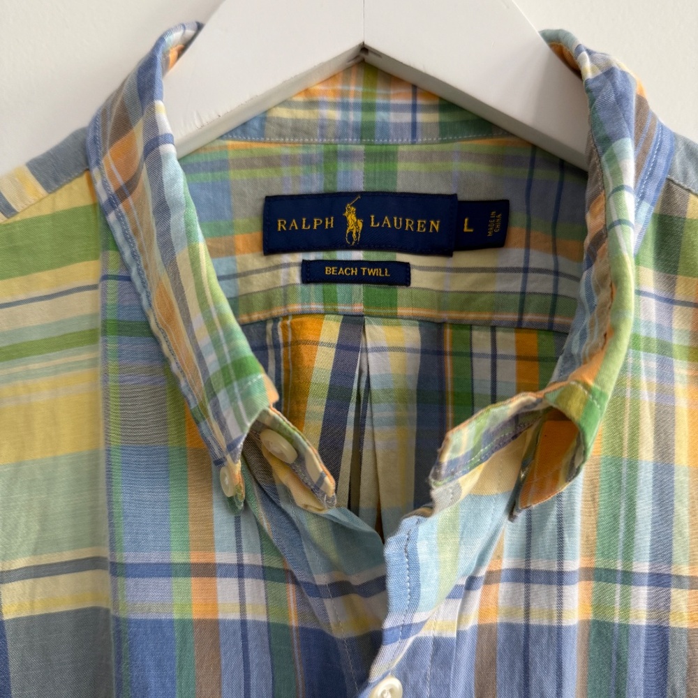 Ralph Lauren Beach Cotton Twill Short Sleeve Shirt Men LG Button Camp Cotton - Picture 7 of 9